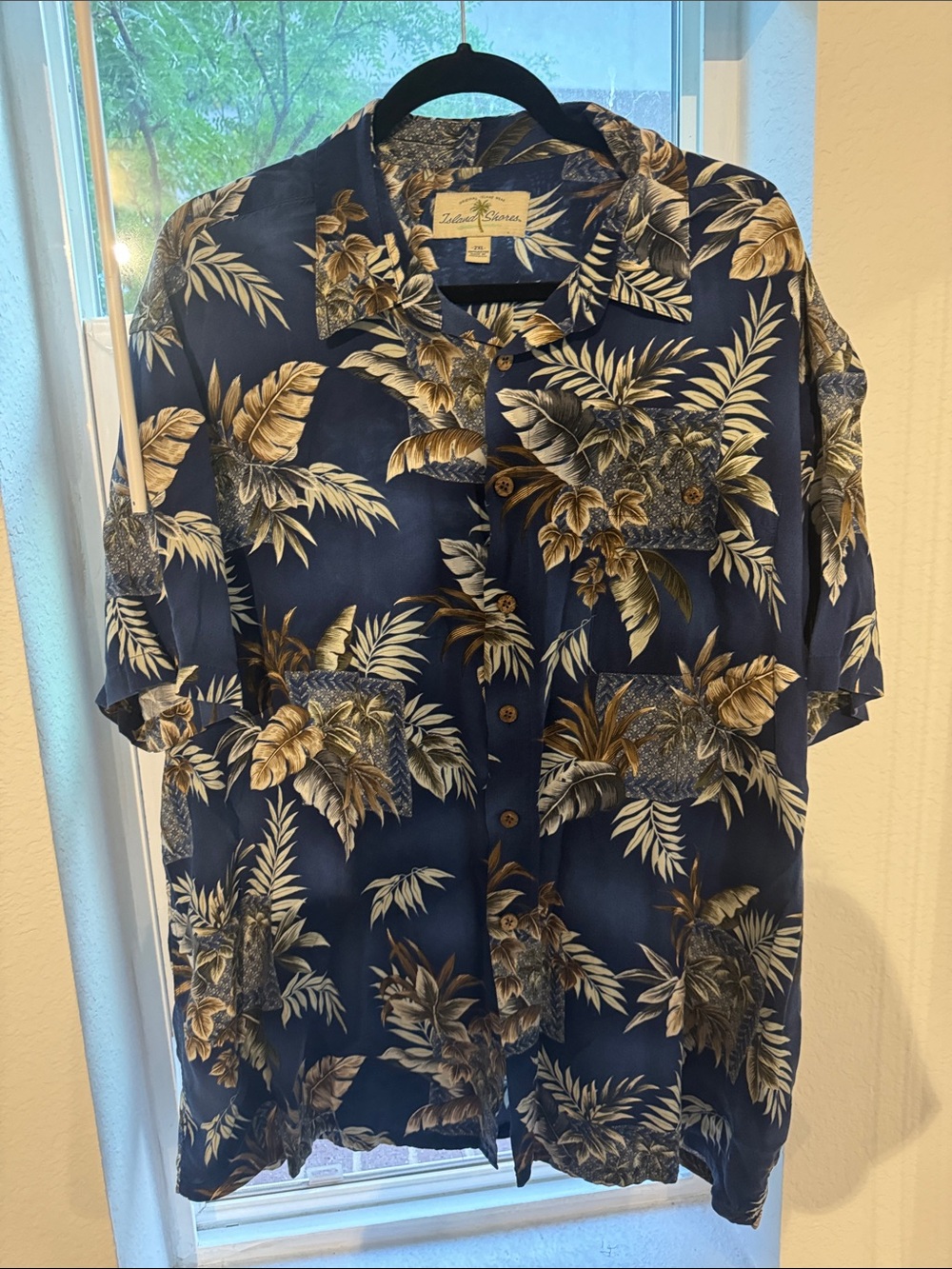 Tropical-Print Navy Men's Button-Down Shirt by Island Escape